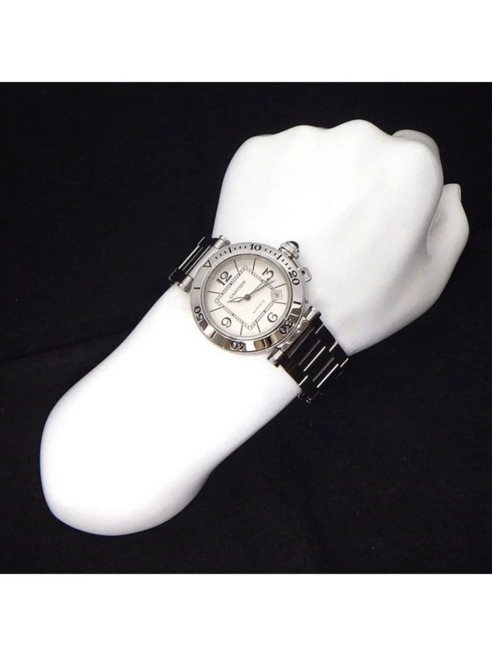 Cartier Watch Pasha Seatimer White Dial Date Luminous Hands SS Automatic Winding